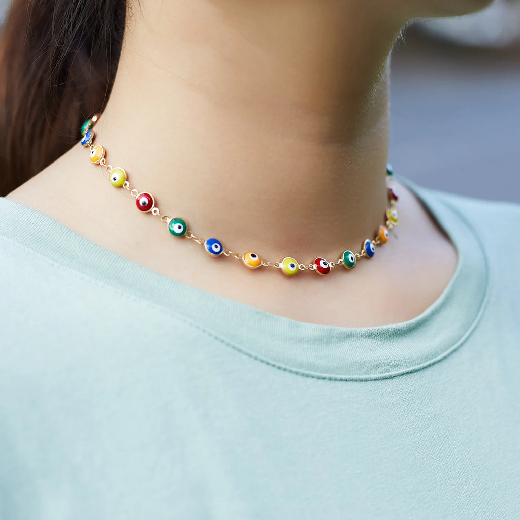 Multicolor Beads Eyes Short Choker Necklace For Women