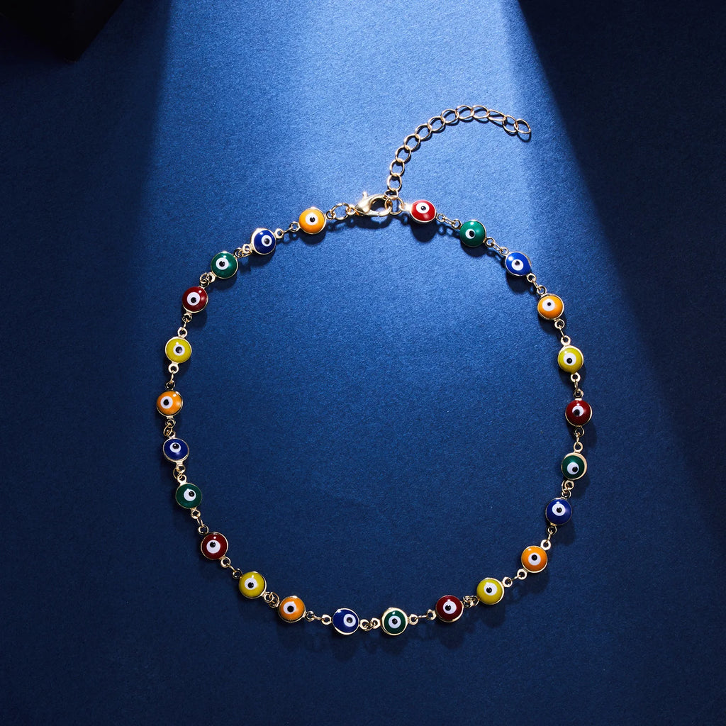 Multicolor Beads Eyes Short Choker Necklace For Women