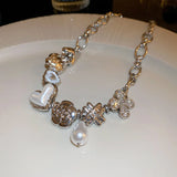 Pearl Heart Choker Necklace for Women's Girl