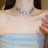Pearl Heart Choker Necklace for Women's Girl