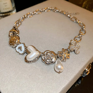 Pearl Heart Choker Necklace for Women's Girl