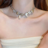 Pearl Heart Choker Necklace for Women's Girl
