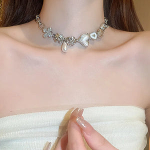 Pearl Heart Choker Necklace for Women's Girl