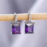 Zirconia Stone Clip Earrings Rainbow Square Wedding