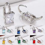 Zirconia Stone Clip Earrings Rainbow Square Wedding