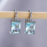 Zirconia Stone Clip Earrings Rainbow Square Wedding