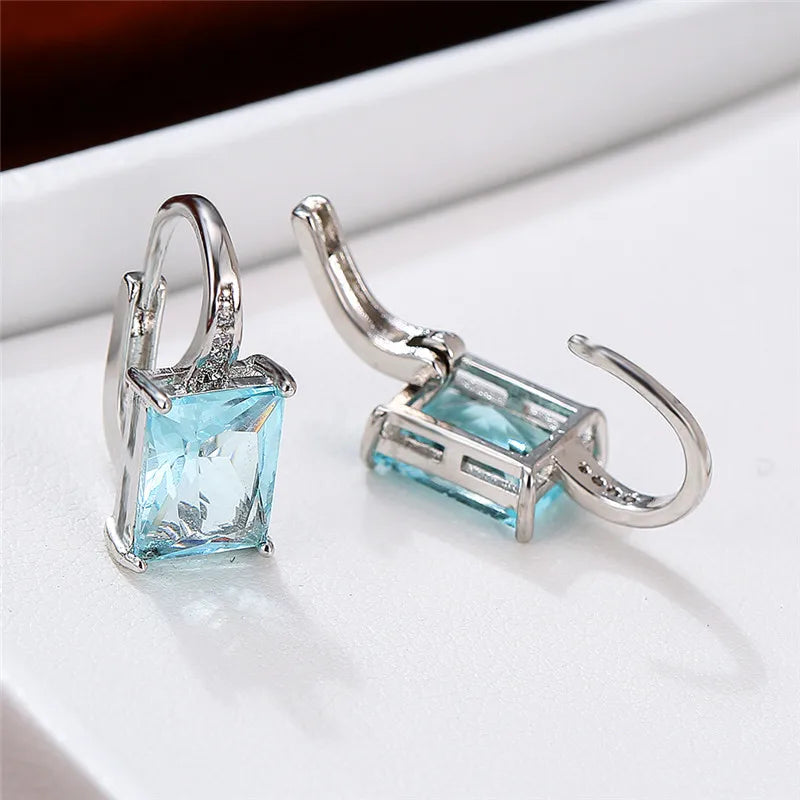 Zirconia Stone Clip Earrings Rainbow Square Wedding