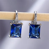 Zirconia Stone Clip Earrings Rainbow Square Wedding