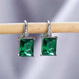 Zirconia Stone Clip Earrings Rainbow Square Wedding