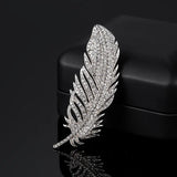 Dainty Silver Crystal Feather Brooch Zircon Stone Pin