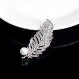 Dainty Silver Crystal Feather Brooch Zircon Stone Pin