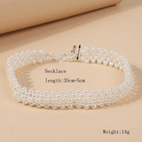 Geometric Grid Beaded Choker Necklace Simulated Pearl Jewelry
