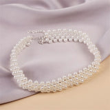 Geometric Grid Beaded Choker Necklace Simulated Pearl Jewelry