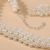 Geometric Grid Beaded Choker Necklace Simulated Pearl Jewelry