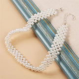 Geometric Grid Beaded Choker Necklace Simulated Pearl Jewelry