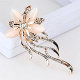 Moonstone Flower Brooch Charm Zircon Pin Dress Coat Accessories