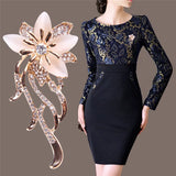 Moonstone Flower Brooch Charm Zircon Pin Dress Coat Accessories