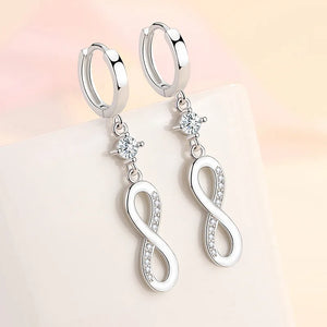 925 Silver Infinity Zircon Tassel Earrings, Wedding Jewelry Gift
