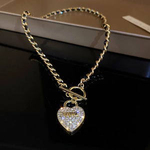 14K Plated Lucky Number 7 Heart Lock Pendant Necklace with AAA Zirconia