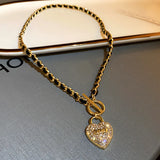 14K Plated Lucky Number 7 Heart Lock Pendant Necklace with AAA Zirconia