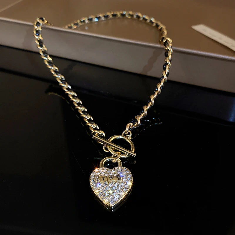 14K Plated Lucky Number 7 Heart Lock Pendant Necklace with AAA Zirconia