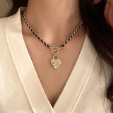 14K Plated Lucky Number 7 Heart Lock Pendant Necklace with AAA Zirconia