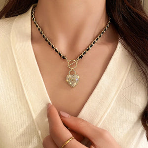 14K Plated Lucky Number 7 Heart Lock Pendant Necklace with AAA Zirconia
