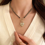 14K Plated Lucky Number 7 Heart Lock Pendant Necklace with AAA Zirconia