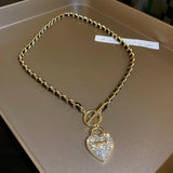 14K Plated Lucky Number 7 Heart Lock Pendant Necklace with AAA Zirconia