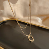 14K Real Double Layer Square Chain Pendant Necklace for Women