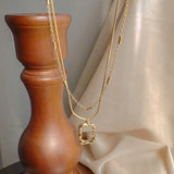 14K Real Double Layer Square Chain Pendant Necklace for Women