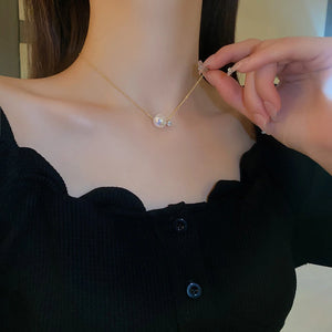 14K Gold Plated Pearl Pendant Necklace for Women - Zircon Accent