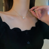 14K Gold Plated Pearl Pendant Necklace for Women - Zircon Accent