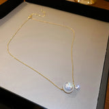 14K Gold Plated Pearl Pendant Necklace for Women - Zircon Accent