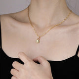 14K Gold Plated Star Moon Lock Necklace with Zircon