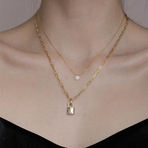 14K Gold Plated Star Moon Lock Necklace with Zircon