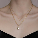14K Gold Plated Star Moon Lock Necklace with Zircon