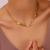 Fishbone Chain Women's Necklace Stainless Steel 18K Plated Butterfly Bracelet