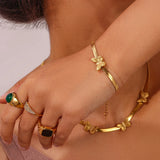 Fishbone Chain Women's Necklace Stainless Steel 18K Plated Butterfly Bracelet