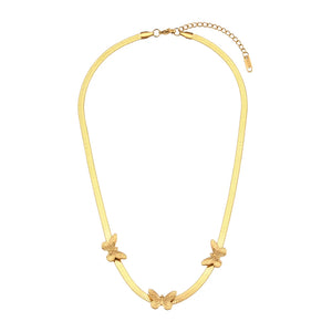 Fishbone Chain Women's Necklace Stainless Steel 18K Plated Butterfly Bracelet