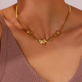 Fishbone Chain Women's Necklace Stainless Steel 18K Plated Butterfly Bracelet