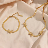 Fishbone Chain Women's Necklace Stainless Steel 18K Plated Butterfly Bracelet