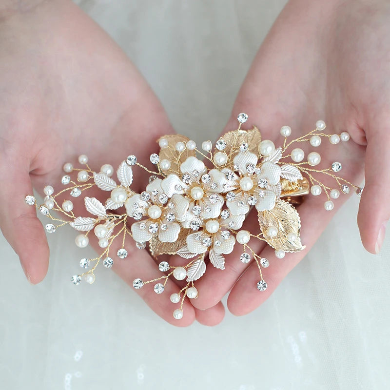 Flower Wedding Hair Accessories Pearl Rhinestone Hairpin Headdress Bridal Tiara