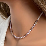 Purple Freshwater Pearl Beaded Chocker Necklace Wedding Party Gift