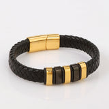 Men's Frosted Magnetic Buckle Charm Bracelet Leather Braided Rock Jewelry
