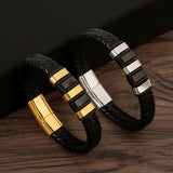 Men's Frosted Magnetic Buckle Charm Bracelet Leather Braided Rock Jewelry