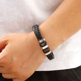 Men's Frosted Magnetic Buckle Charm Bracelet Leather Braided Rock Jewelry
