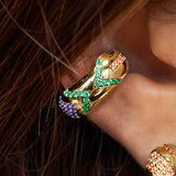 Colorful Crystal C Shape Clip On Earrings Punk Ear Cuff