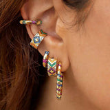 Colorful Crystal C Shape Clip On Earrings Punk Ear Cuff