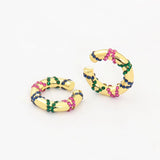 Colorful Crystal C Shape Clip On Earrings Punk Ear Cuff